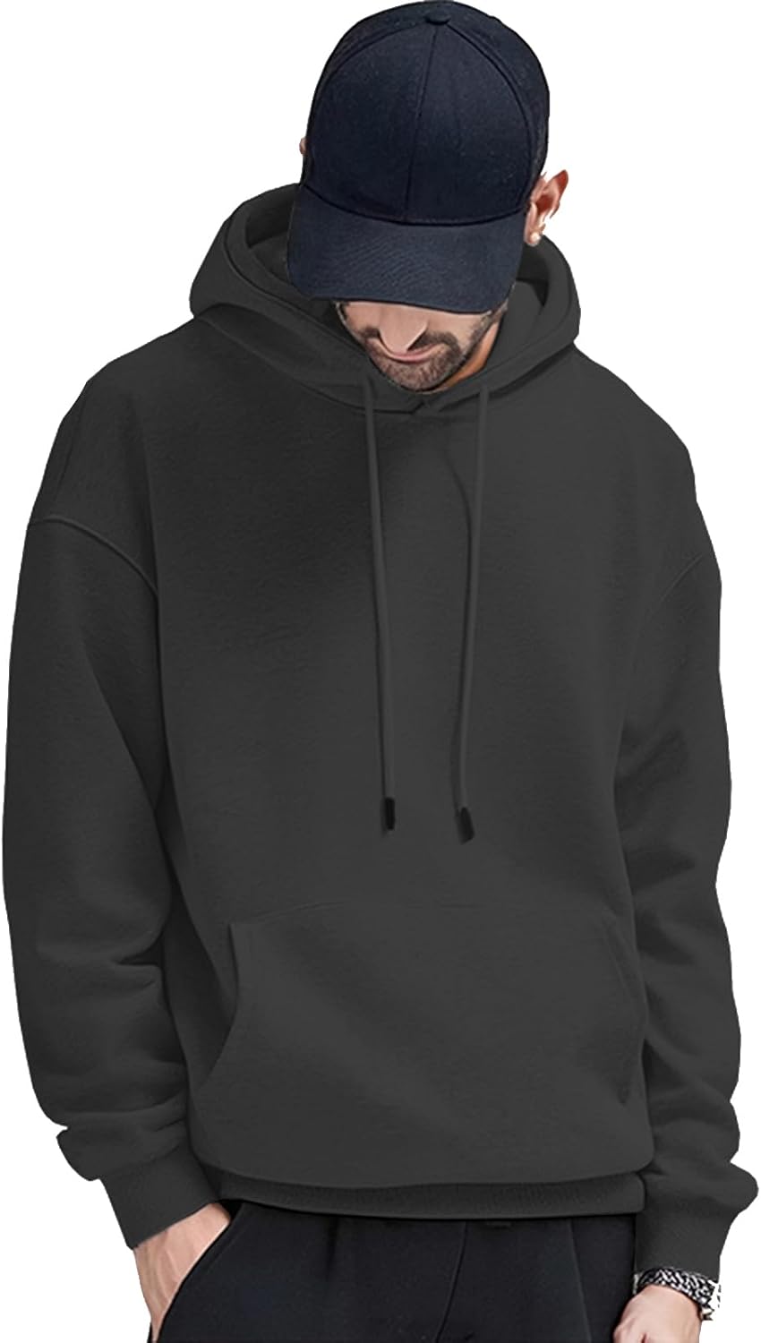 FoxQ Mens Casual Cotton Hooded Pullover Sweatshirts Drawstring Long Sleeve Hoodies