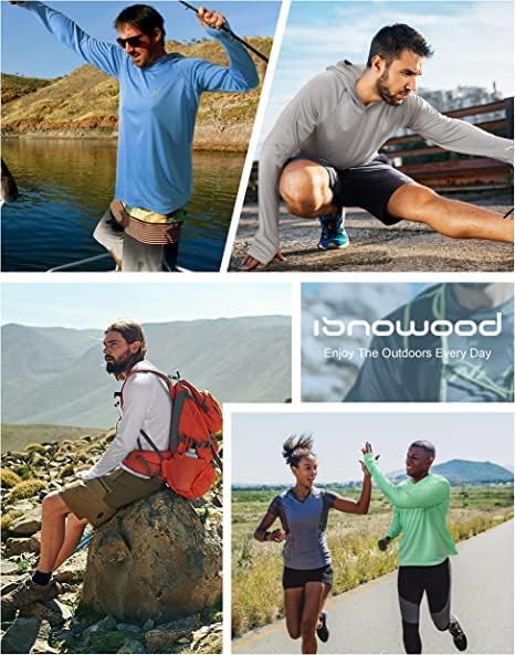 isnowood Sun Shirt UPF 50+ Men's Fishing Long Sleeve Hooded Rash Guard Hiking Swimming Running UV Protection Hoodie