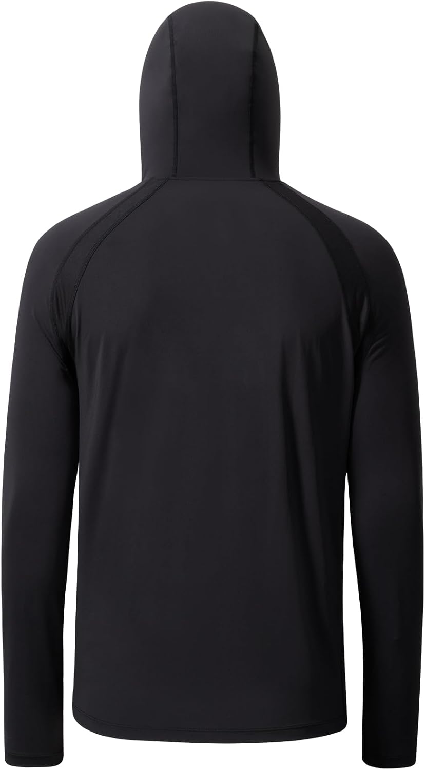 Men’s UPF 50+ Hoodie Shirt with Mask Long Sleeve Permanent UV Sun Protection Neck Gaiter Performance T for Outdoor