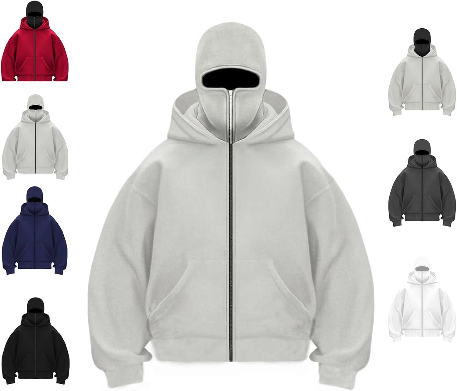 Unisex Street Style Face Cover Zip-Up Hoodie