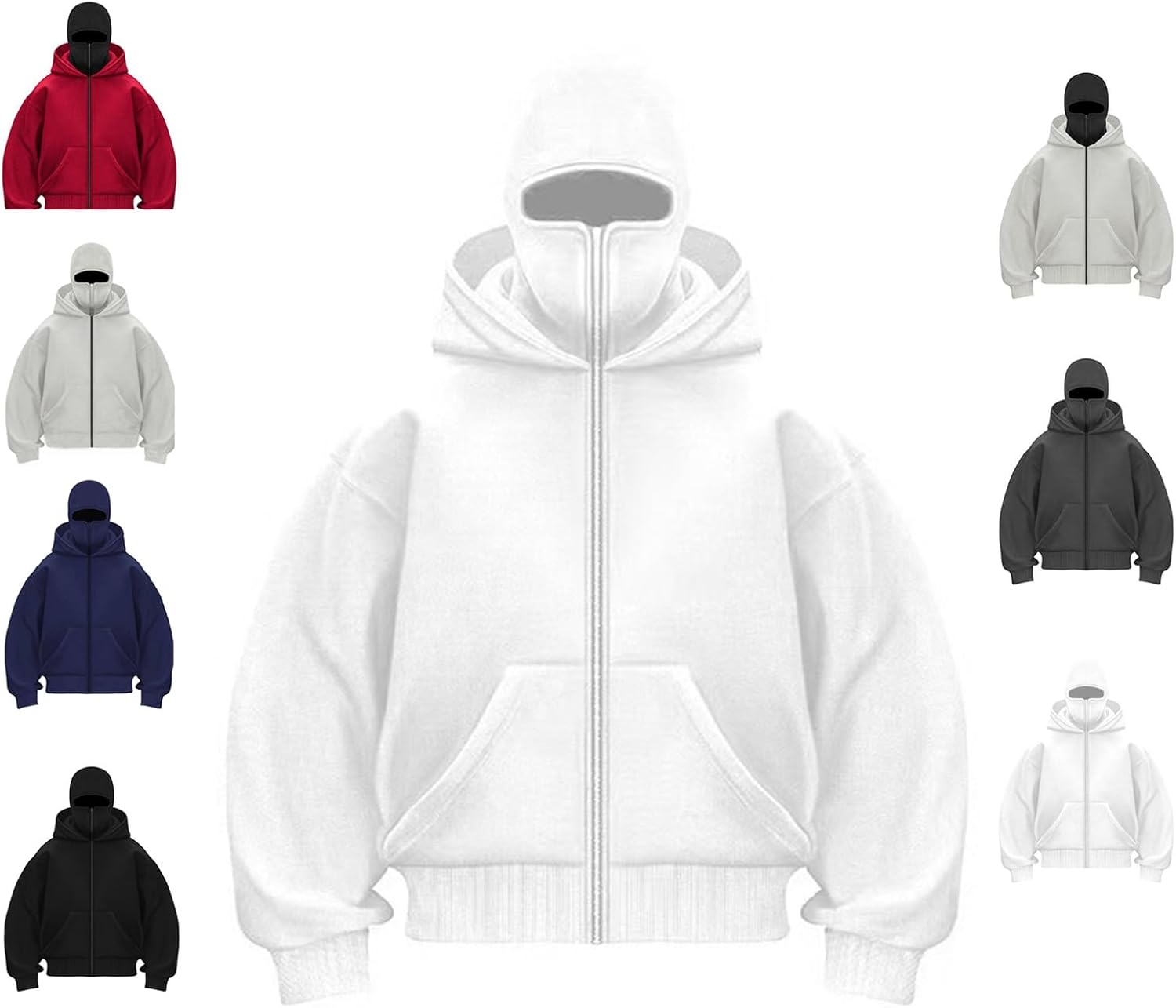 Unisex Street Style Face Cover Zip-Up Hoodie