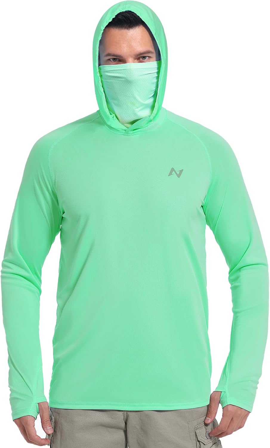 isnowood Sun Shirt UPF 50+ Men's Fishing Long Sleeve Hooded Rash Guard Hiking Swimming Running UV Protection Hoodie