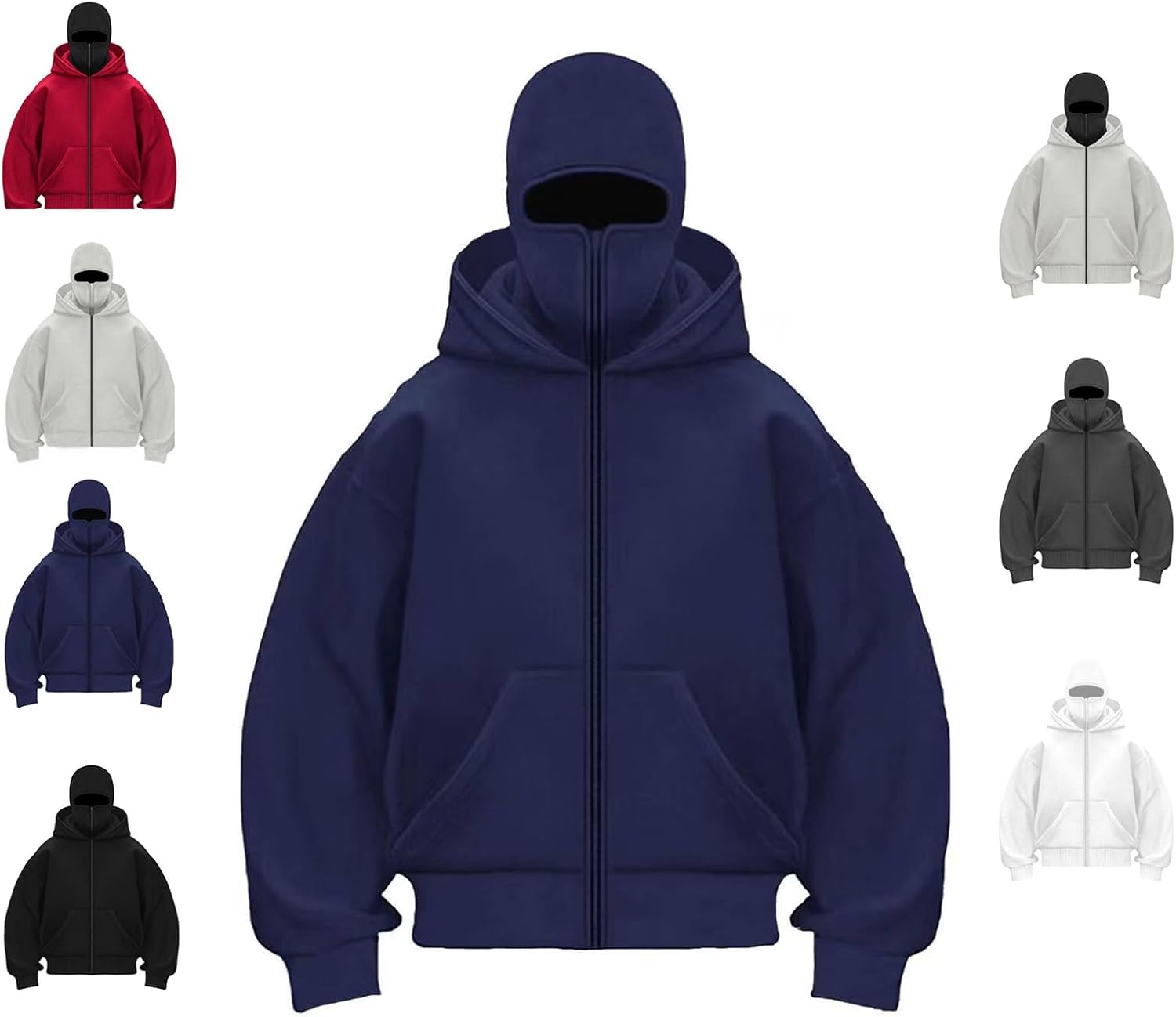 Unisex Street Style Face Cover Zip-Up Hoodie