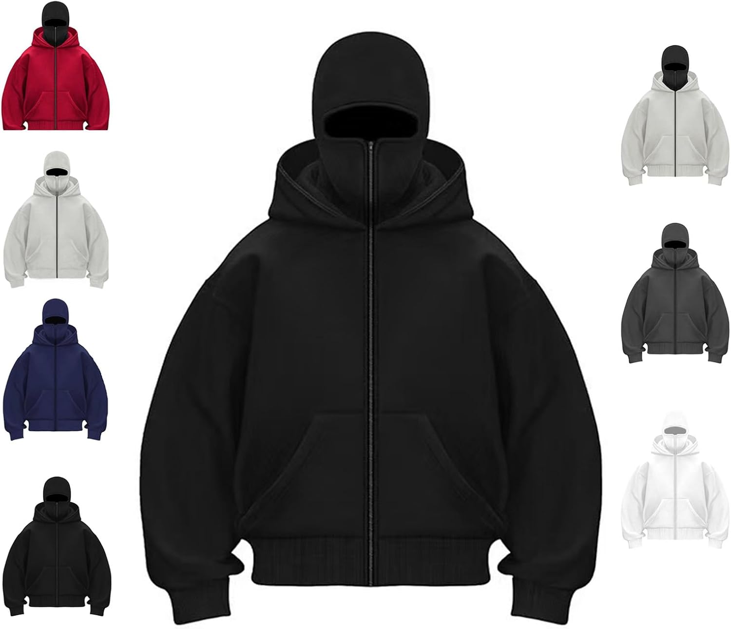 Unisex Street Style Face Cover Zip-Up Hoodie