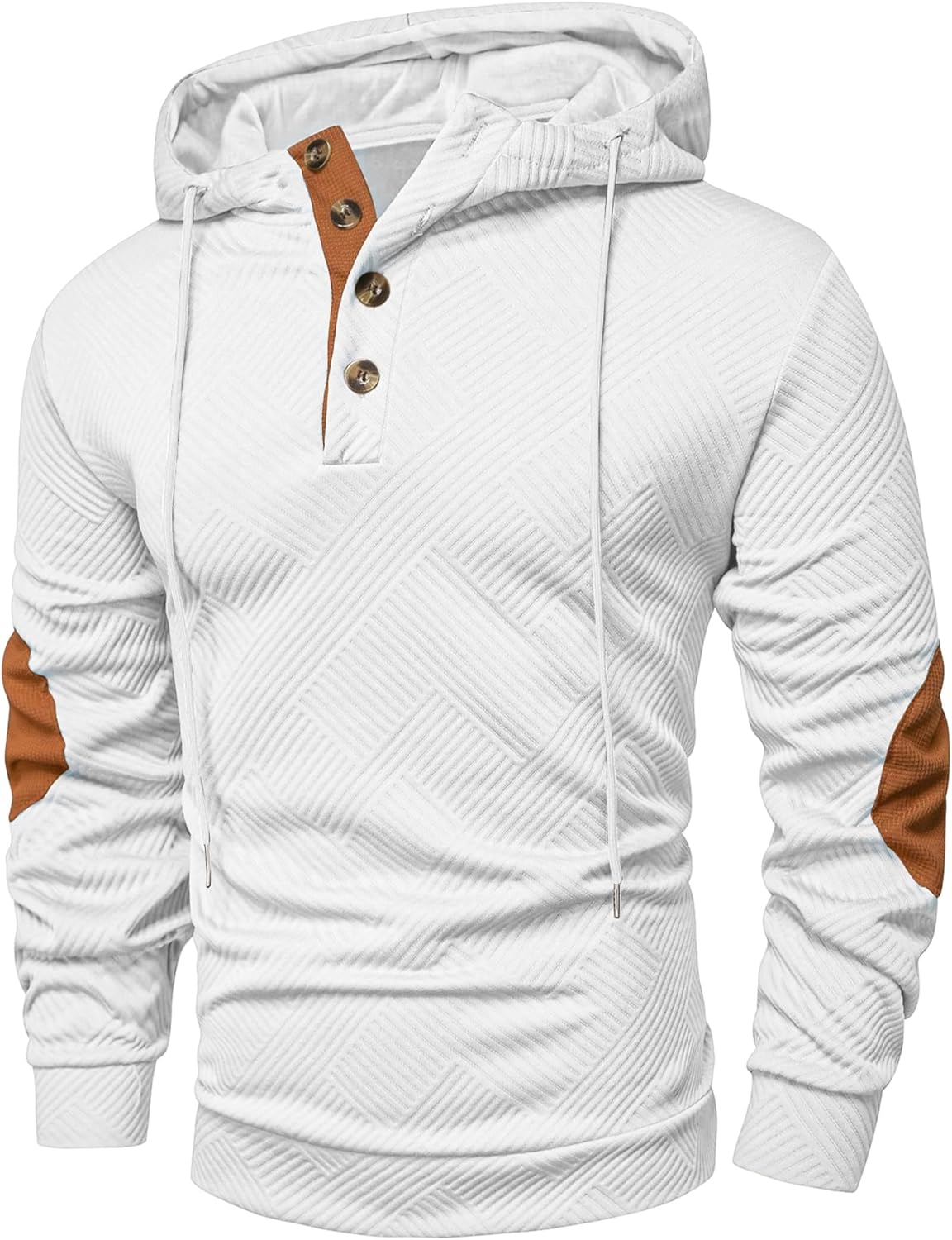 JMIERR Mens Hoodies Casual Cotton Textured Long Sleeve Half Button Pullover Hooded Sweatshirts