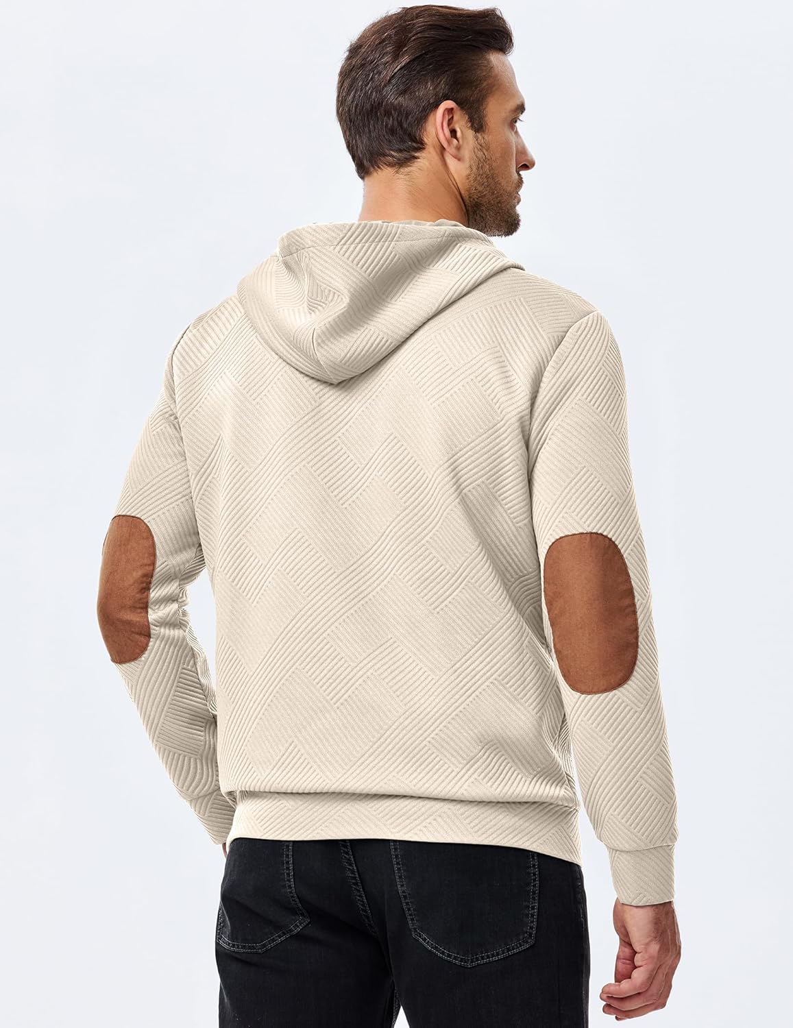 JMIERR Mens Hoodies Casual Cotton Textured Long Sleeve Half Button Pullover Hooded Sweatshirts