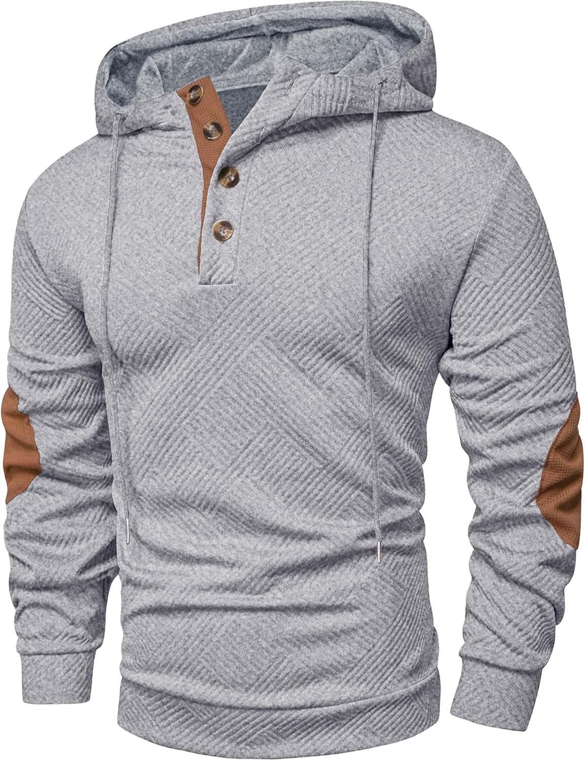 JMIERR Mens Hoodies Casual Cotton Textured Long Sleeve Half Button Pullover Hooded Sweatshirts