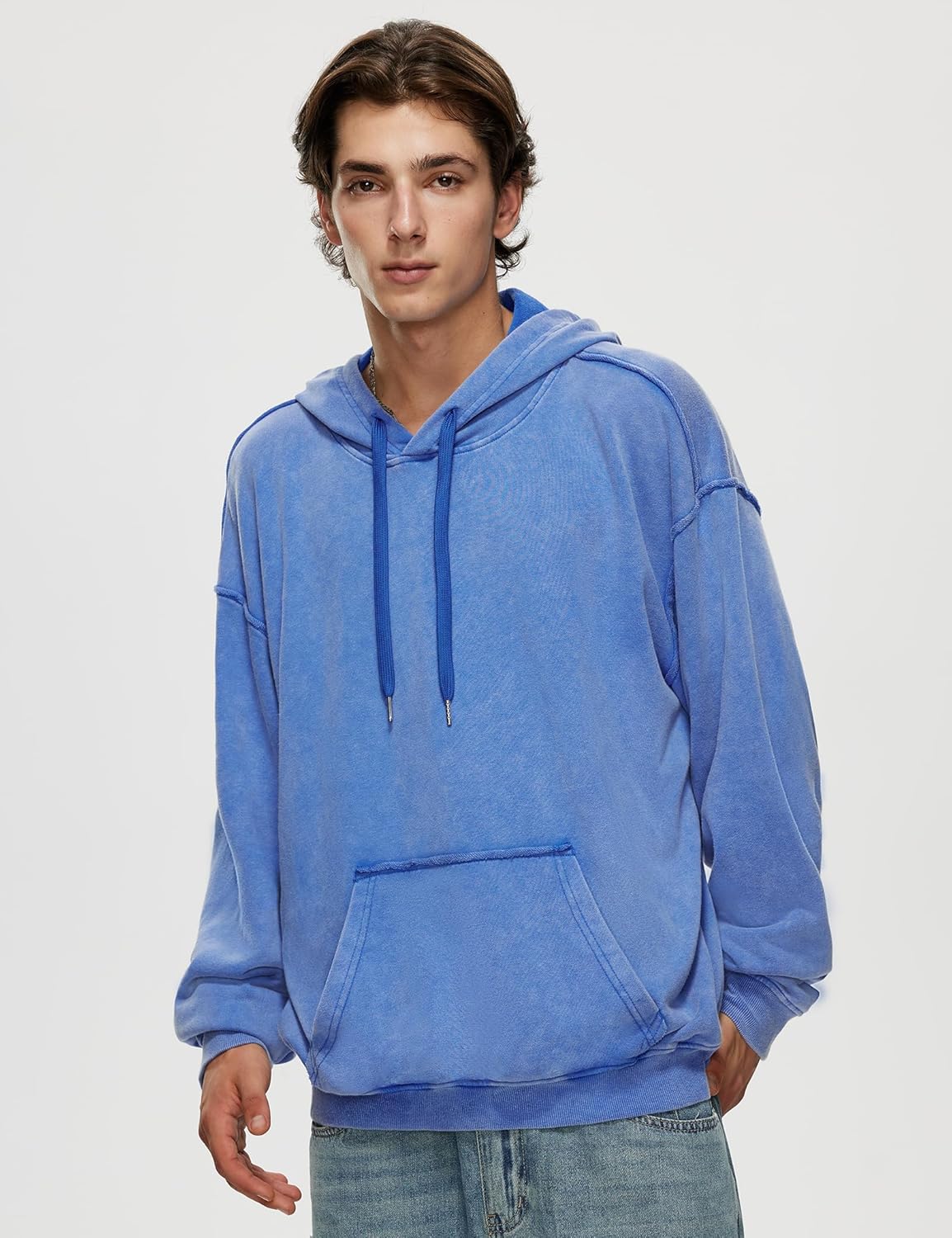 Iwing Mens Oversized Acid Wash Hoodie Unisex Cotton Hoodies Vintage Baggy Washed Sweatshirt for Men Women Fall Winter