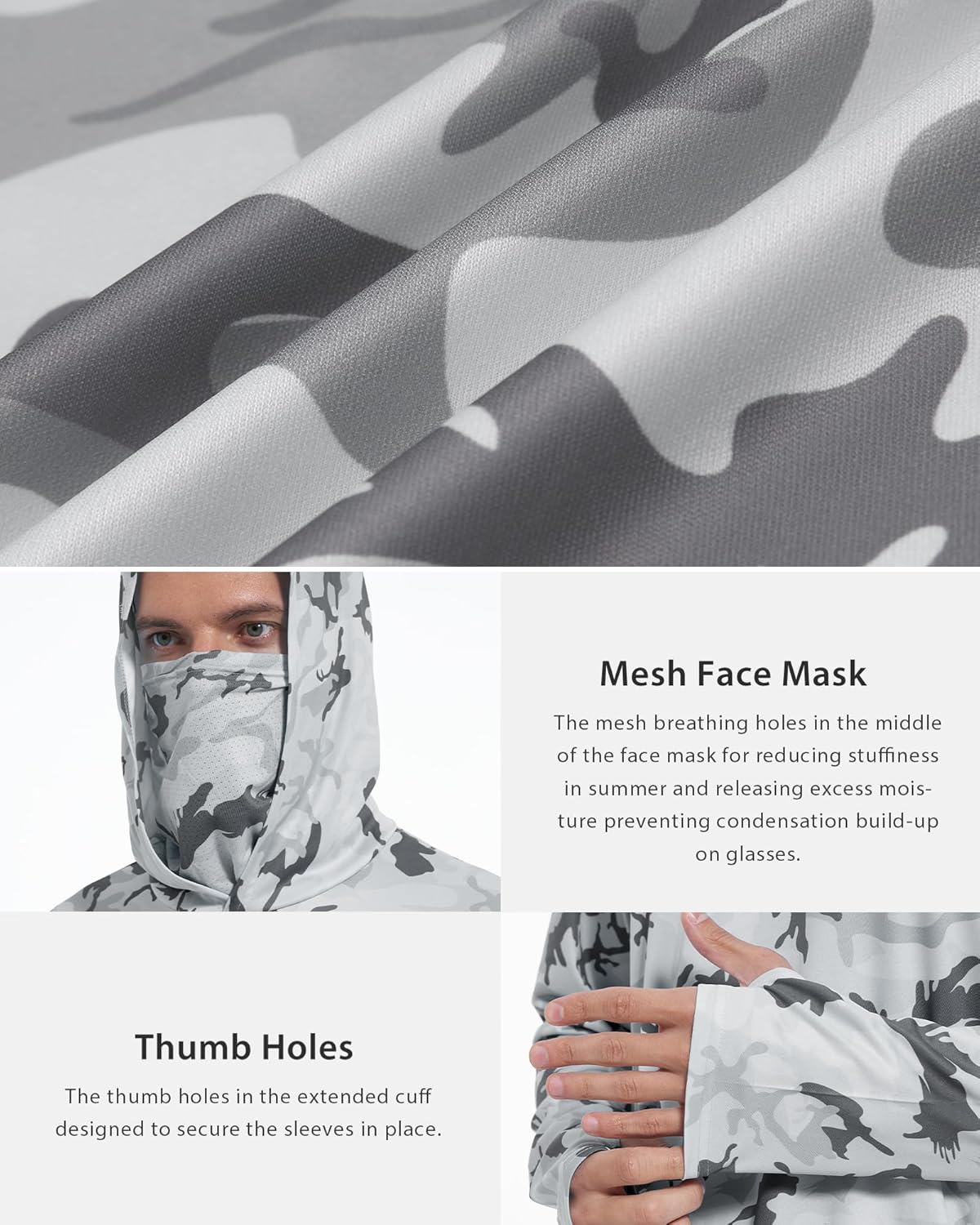 FISHEAL Men's Performance Fishing Hoodie Shirt - UPF 50+ Sun Protection Long Sleeve Thumbholes Shirts with Neck Gaiter