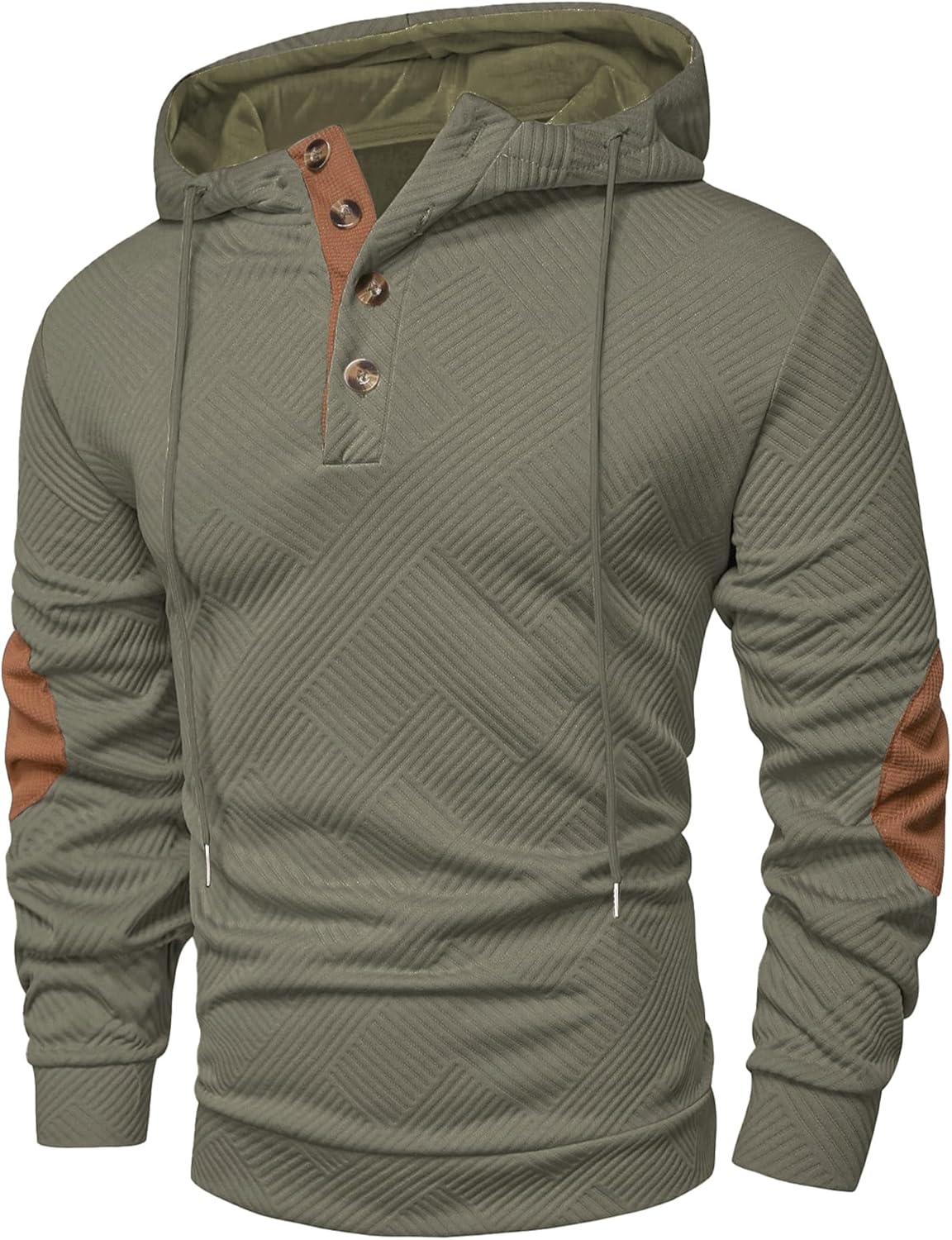 JMIERR Mens Hoodies Casual Cotton Textured Long Sleeve Half Button Pullover Hooded Sweatshirts