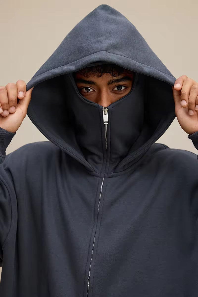 Unisex Street Style Face Cover Zip-Up Hoodie