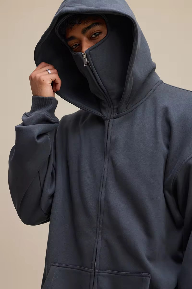 Unisex Street Style Face Cover Zip-Up Hoodie
