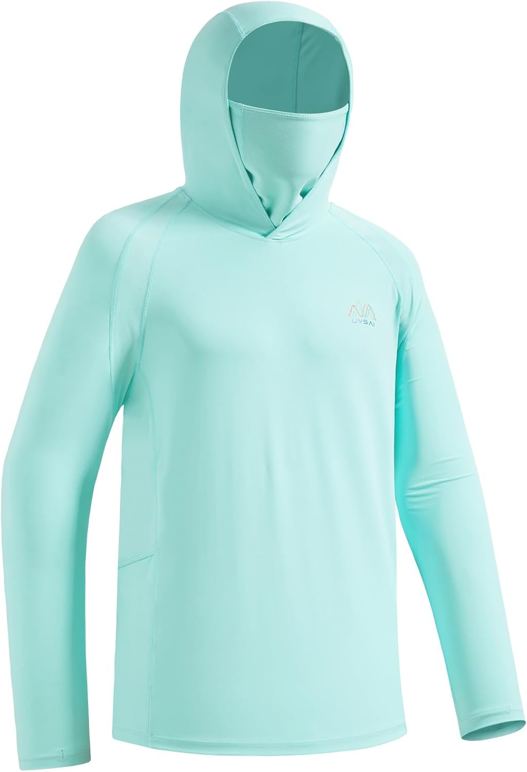 Men’s UPF 50+ Hoodie Shirt with Mask Long Sleeve Permanent UV Sun Protection Neck Gaiter Performance T for Outdoor