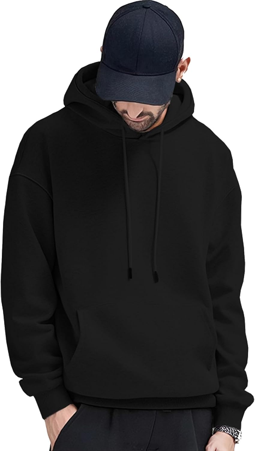 FoxQ Mens Casual Cotton Hooded Pullover Sweatshirts Drawstring Long Sleeve Hoodies