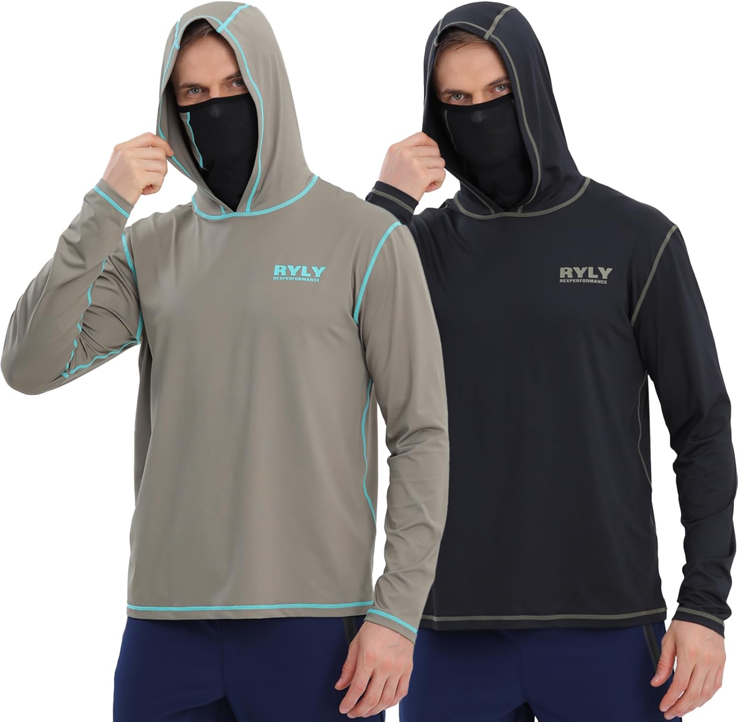Fishing Shirts for Men,Long Sleeve Rash Guard Shirts Sun Protection Hoodie Athletic Running Hiking Shirt 1/2 Packs