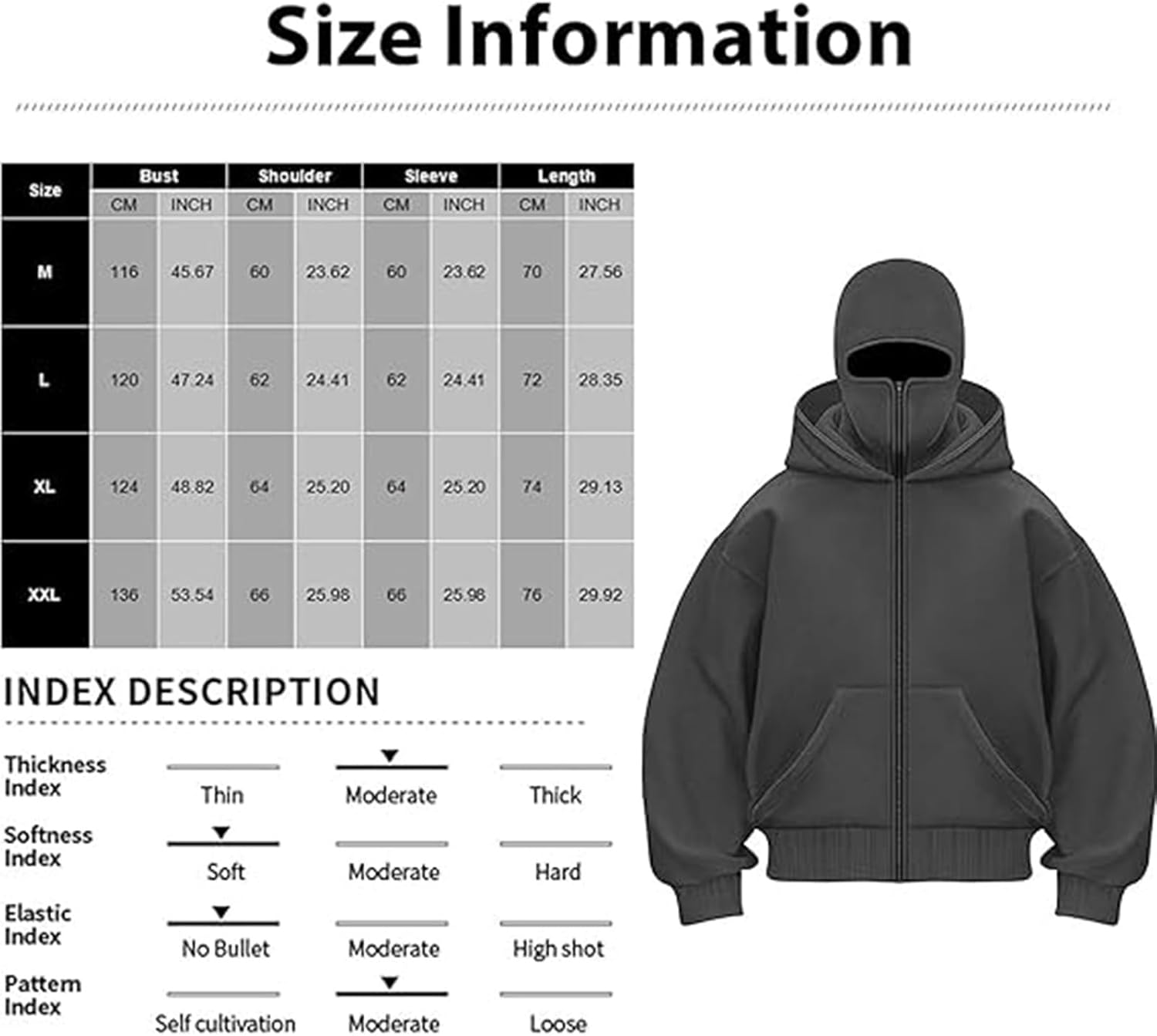 Unisex Street Style Face Cover Zip-Up Hoodie