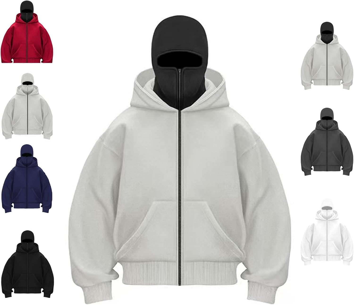 Unisex Street Style Face Cover Zip-Up Hoodie