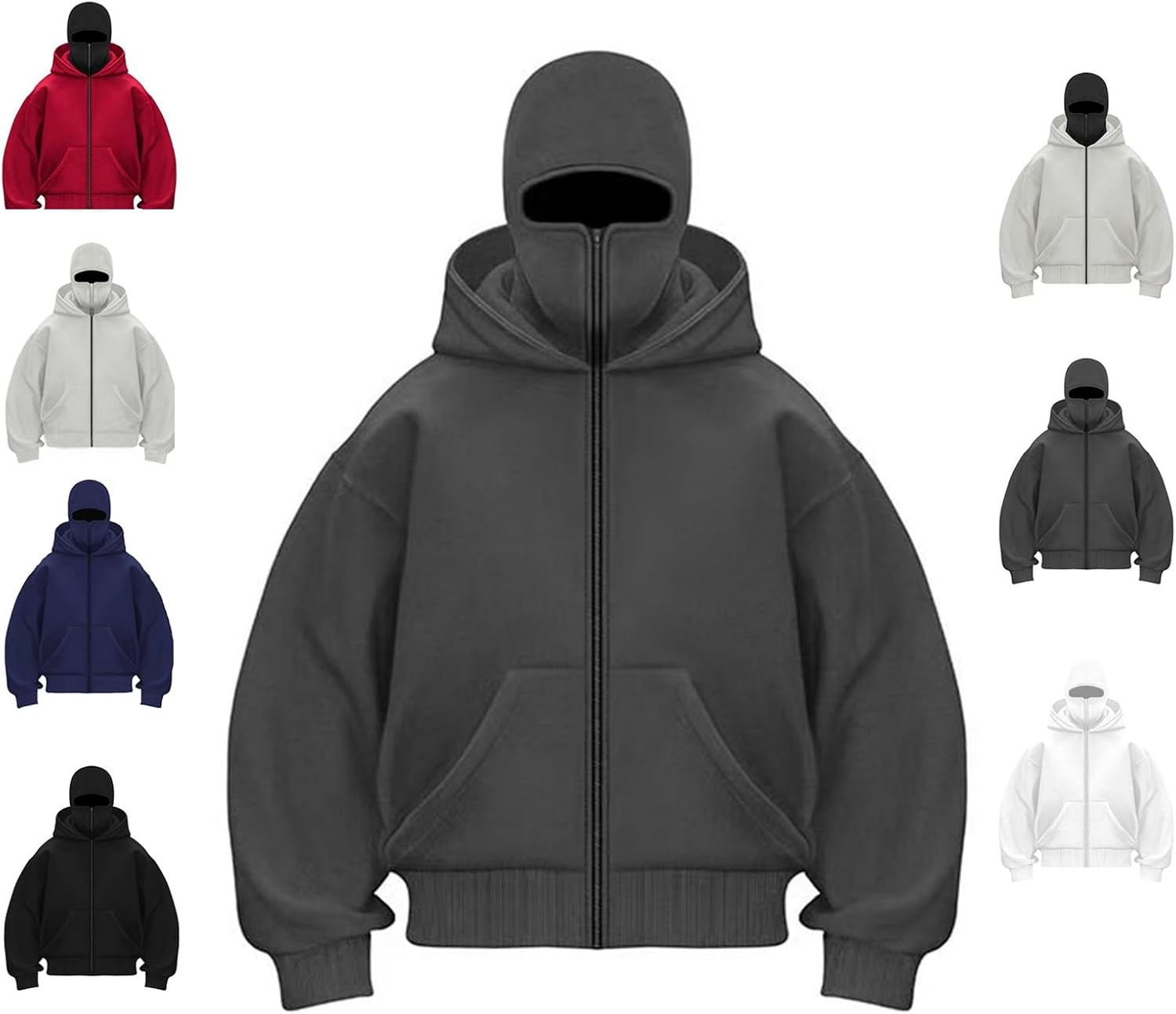 Unisex Street Style Face Cover Zip-Up Hoodie