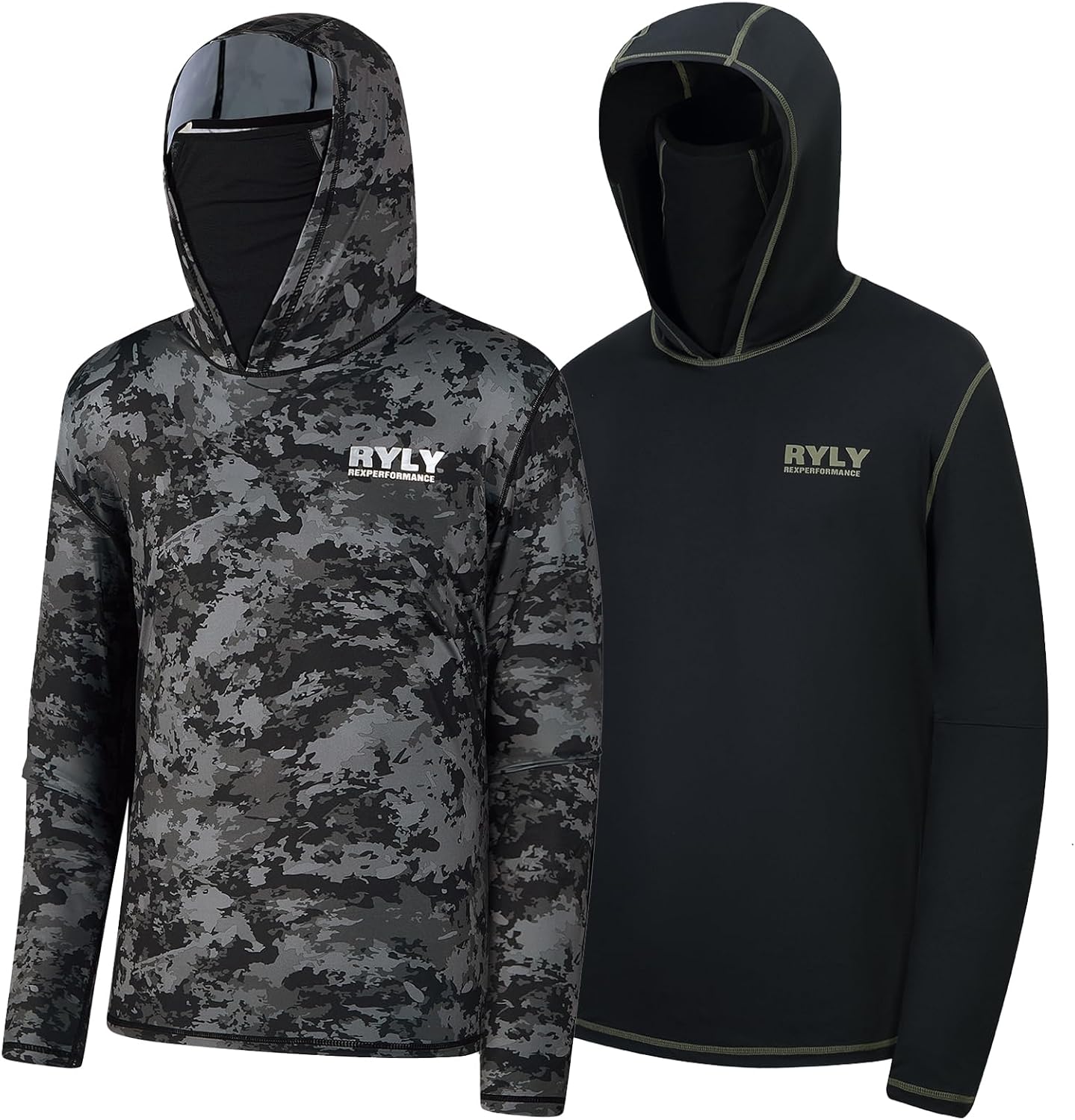 Fishing Shirts for Men,Long Sleeve Rash Guard Shirts Sun Protection Hoodie Athletic Running Hiking Shirt 1/2 Packs