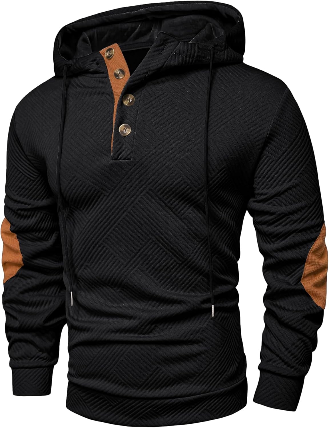 JMIERR Mens Hoodies Casual Cotton Textured Long Sleeve Half Button Pullover Hooded Sweatshirts