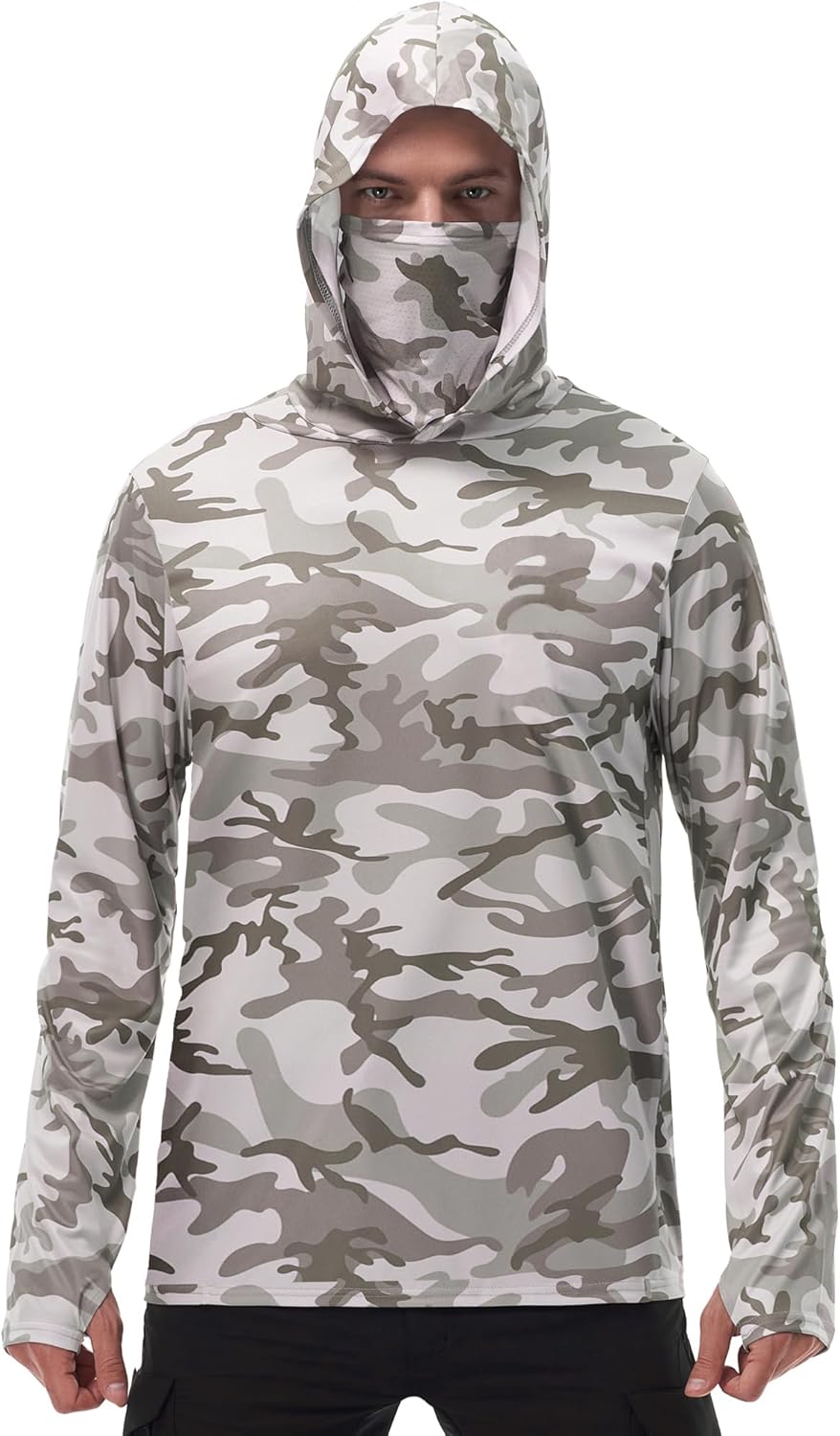 FISHEAL Men's Performance Fishing Hoodie Shirt - UPF 50+ Sun Protection Long Sleeve Thumbholes Shirts with Neck Gaiter