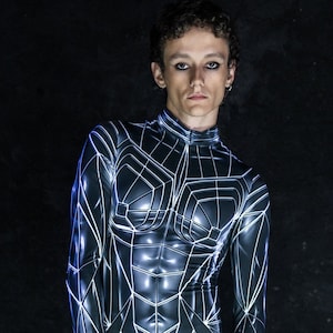 Sci-fi Halloween Costume for Men, Couples Halloween Costumes, Cyberpunk Costume, Futuristic Costume, Printed Metallic Costume