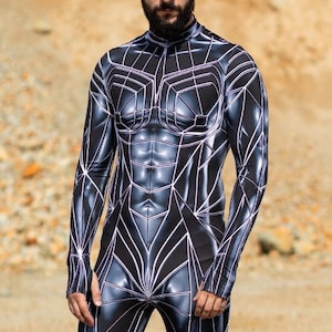 Burning Man Costume for Men, Rave One Piece Costumes, Festival Costume, Rave Bodysuit, Male Burning Man Outfits, Full Body Rave Outfit