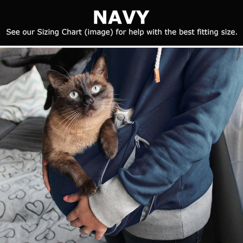 Roodie Pet Pouch Hoodie - Cat / Dog / Small Pet Holder Cuddle Sweatshirt - Large Kangaroo Carrier Pocket - Womens Fit