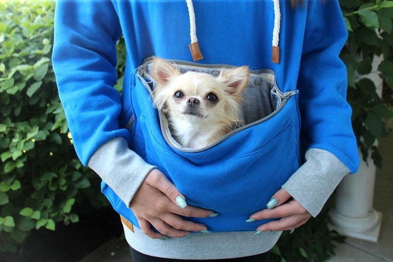 Roodie Pet Pouch Hoodie - Cat / Dog / Small Pet Holder Cuddle Sweatshirt - Large Kangaroo Carrier Pocket - Womens Fit