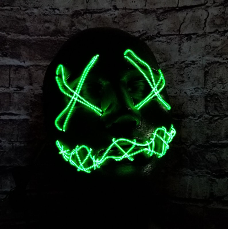 Sitches - Neon Mask Handmade,El Wire,Purge,prop,art,Rave,Halloween,Burning Man,Party,Festival,Glow,Mardi Gras,skeleton,cosplay,scary