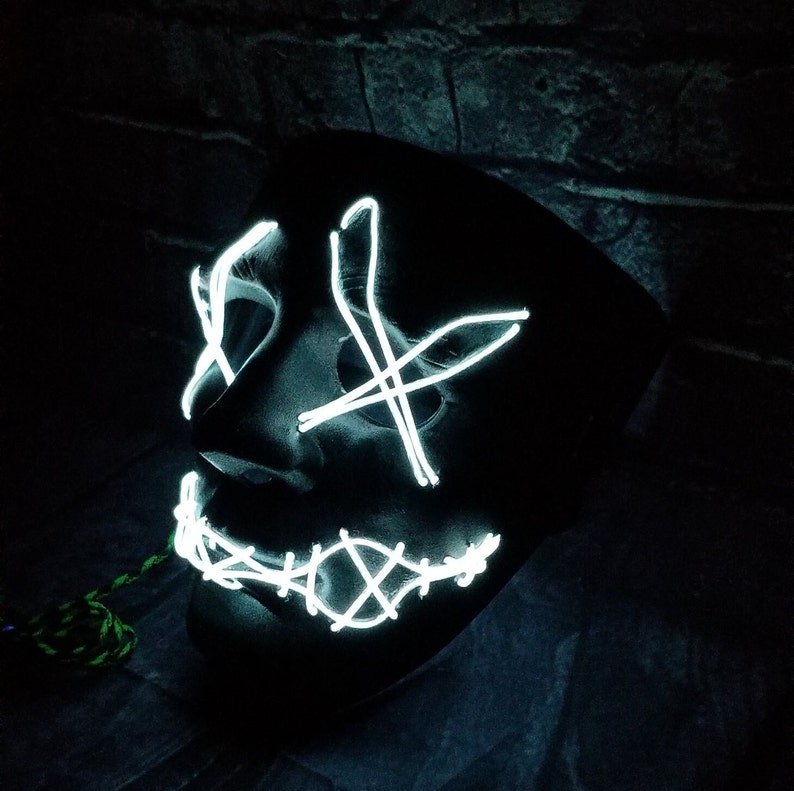 Sitches - Neon Mask Handmade,El Wire,Purge,prop,art,Rave,Halloween,Burning Man,Party,Festival,Glow,Mardi Gras,skeleton,cosplay,scary