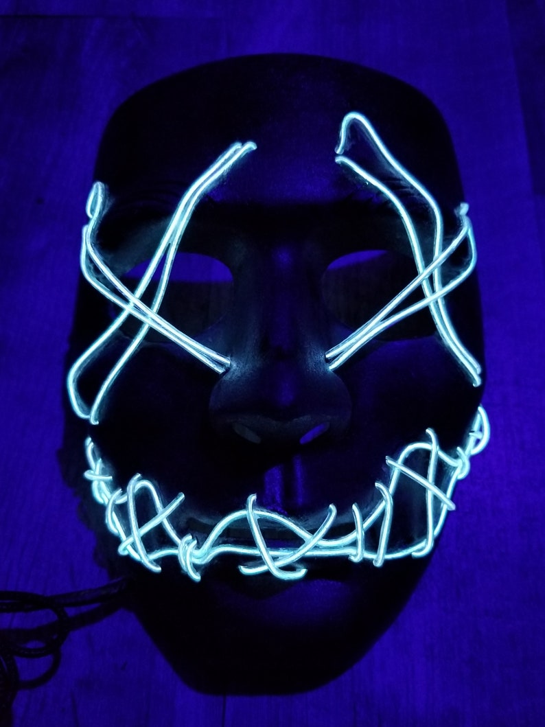 Sitches - Neon Mask Handmade,El Wire,Purge,prop,art,Rave,Halloween,Burning Man,Party,Festival,Glow,Mardi Gras,skeleton,cosplay,scary