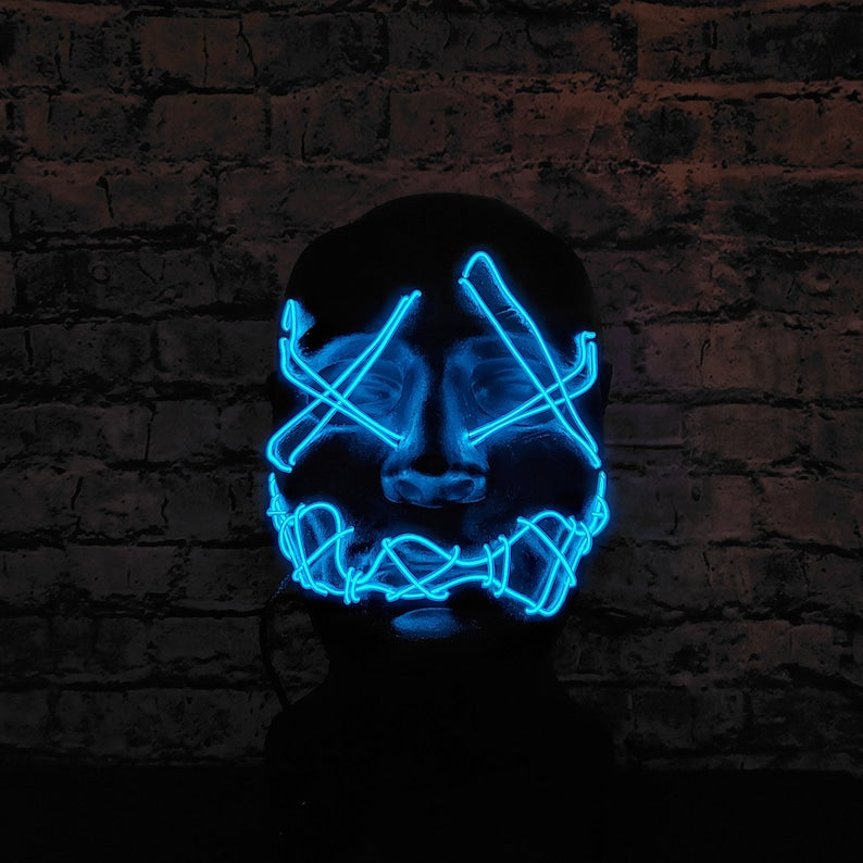 Sitches - Neon Mask Handmade,El Wire,Purge,prop,art,Rave,Halloween,Burning Man,Party,Festival,Glow,Mardi Gras,skeleton,cosplay,scary