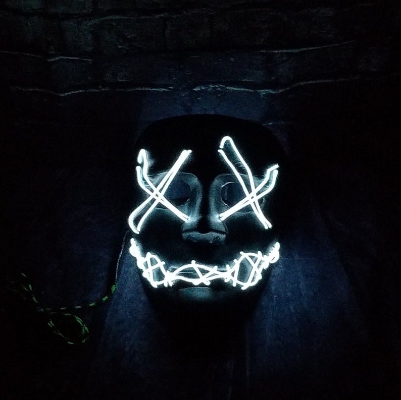 Sitches - Neon Mask Handmade,El Wire,Purge,prop,art,Rave,Halloween,Burning Man,Party,Festival,Glow,Mardi Gras,skeleton,cosplay,scary
