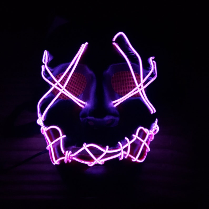Sitches - Neon Mask Handmade,El Wire,Purge,prop,art,Rave,Halloween,Burning Man,Party,Festival,Glow,Mardi Gras,skeleton,cosplay,scary