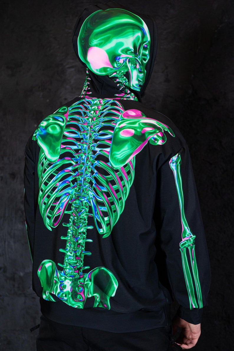 Green Skeleton Men's Hoodie, Halloween Hoodie, aesthetic hoodie with skull, graphic oversized hoodie for men, Halloween couple costume