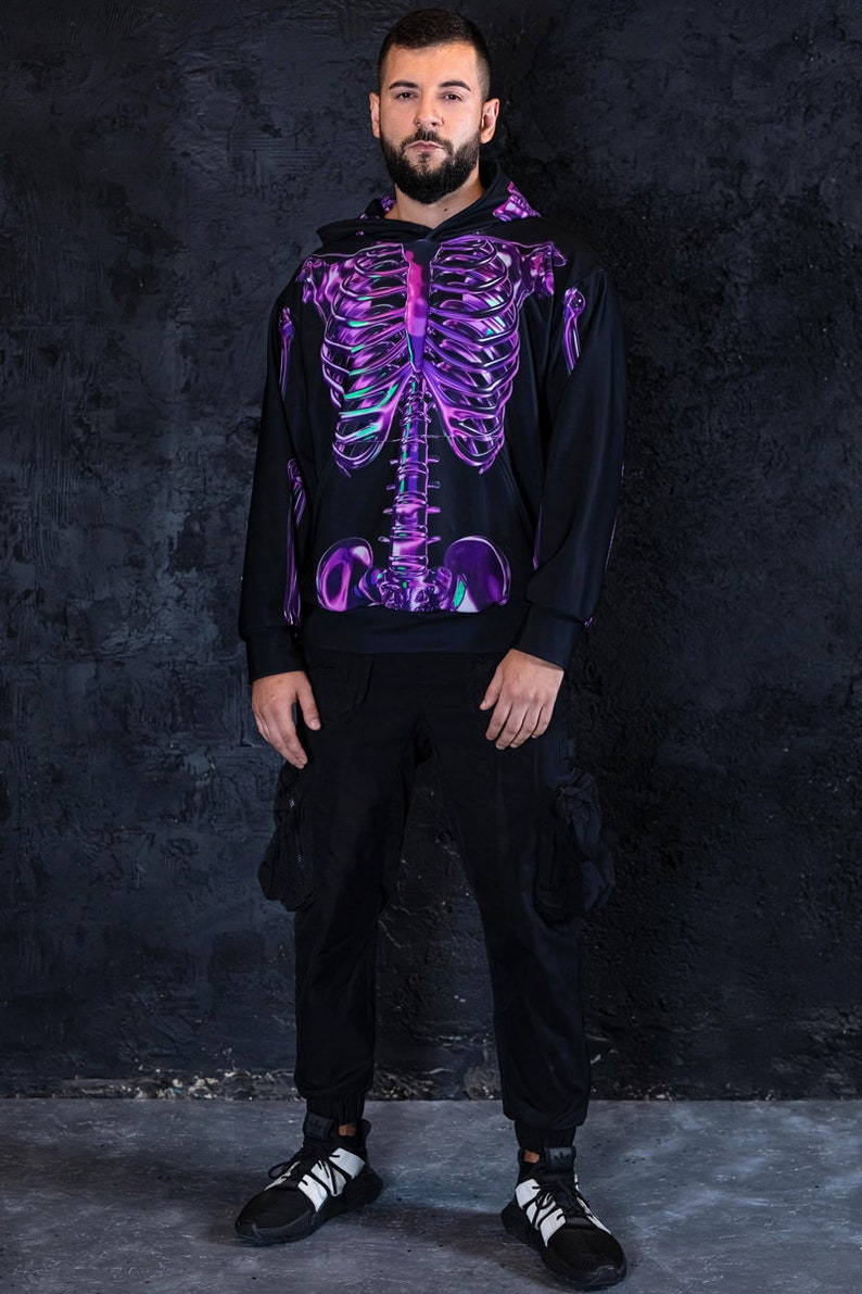 Purple Skeleton Hoodie, Halloween hoodie for men, skull hoodie, scary graphic hoodie for men, spooky hoodie, Hallowee Men Costume