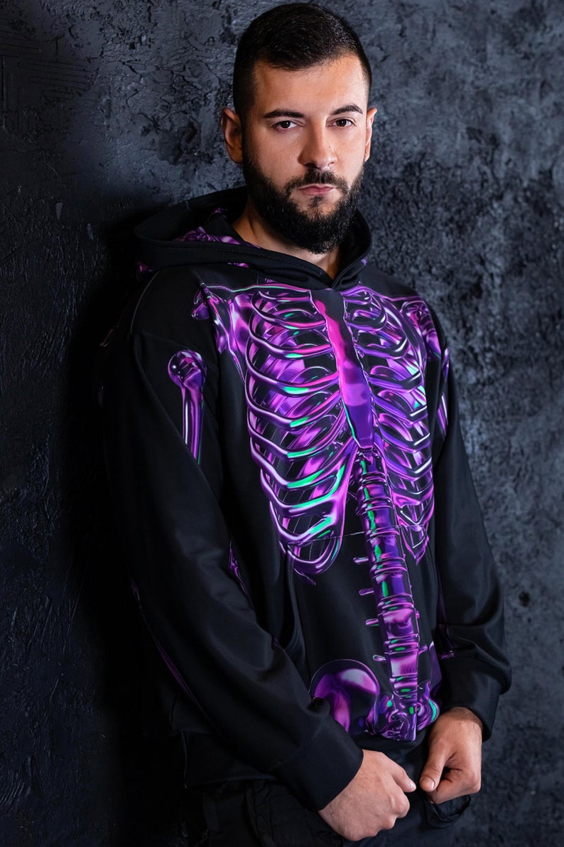 Purple Skeleton Hoodie, Halloween hoodie for men, skull hoodie, scary graphic hoodie for men, spooky hoodie, Hallowee Men Costume