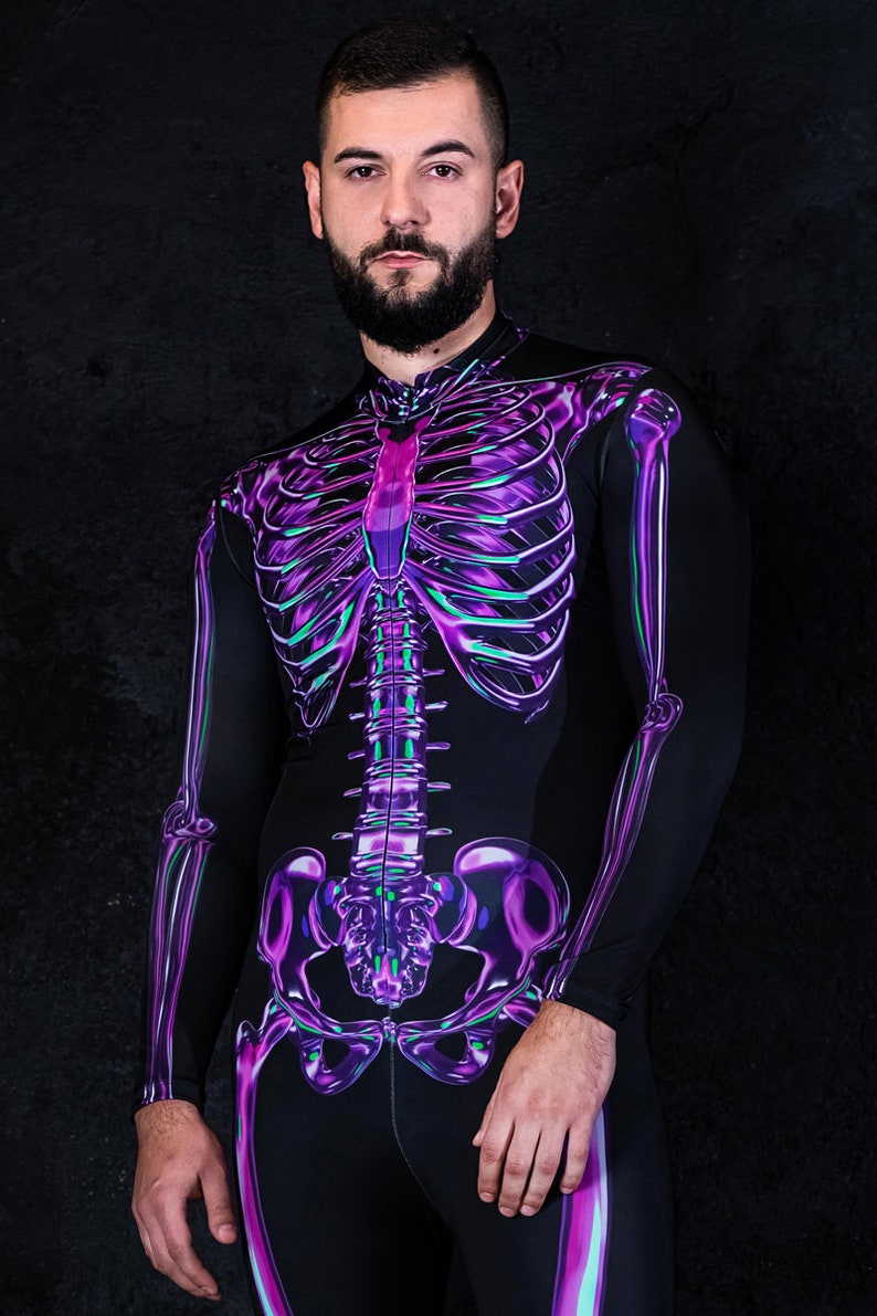 Purple Skeleton Costume for Men, adult Halloween Costumes, skeleton Halloween couple costume, skeleton bodysuit men, cosplay costume for men