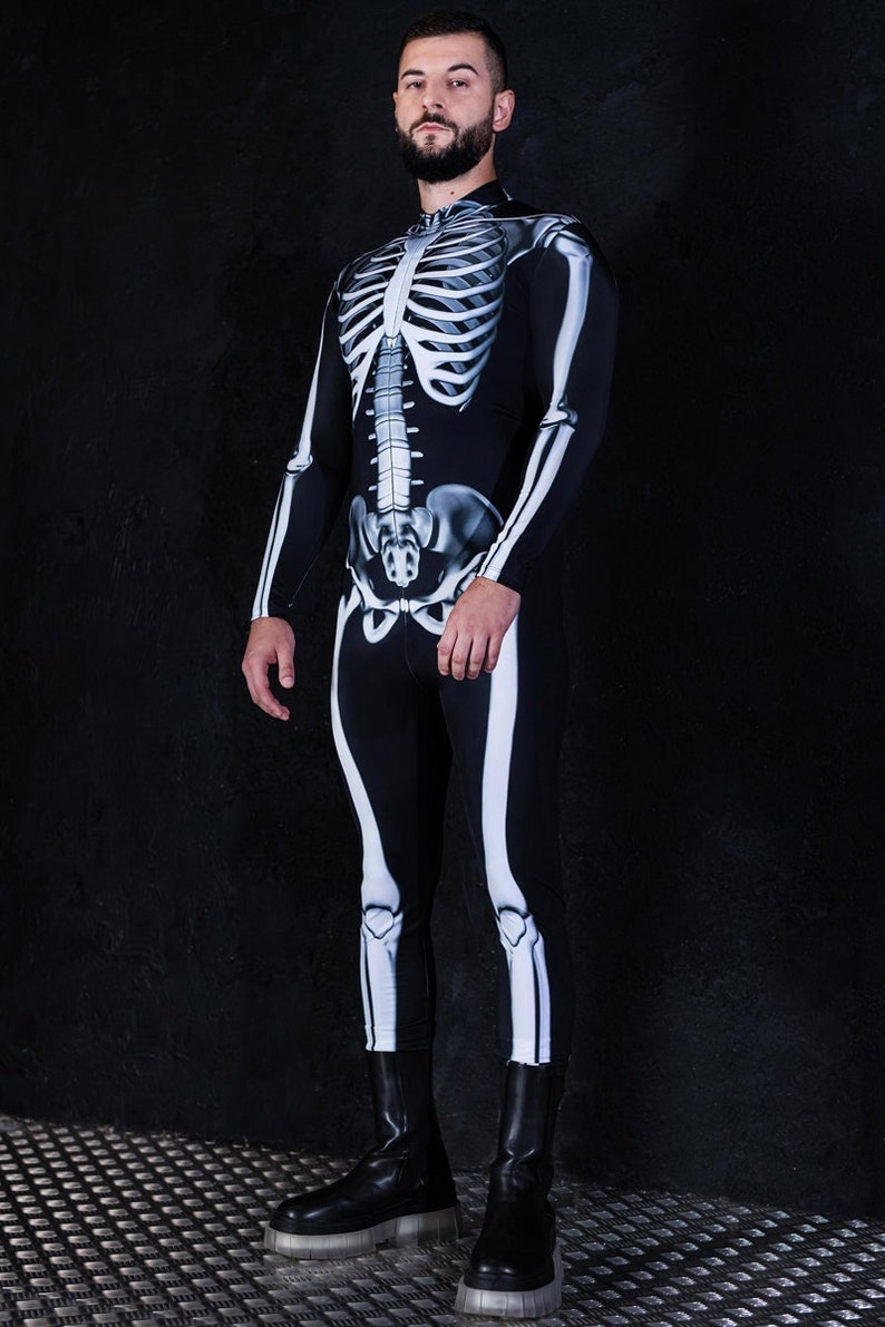 Men Skeleton Costume, Men Halloween Costumes, Halloween couple costume, skeleton bodysuit for men, skeleton spandex costume, Devil Walking