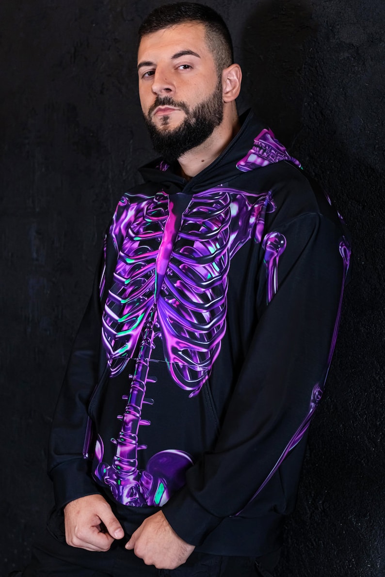 Purple Skeleton Hoodie, Halloween hoodie for men, skull hoodie, scary graphic hoodie for men, spooky hoodie, Hallowee Men Costume