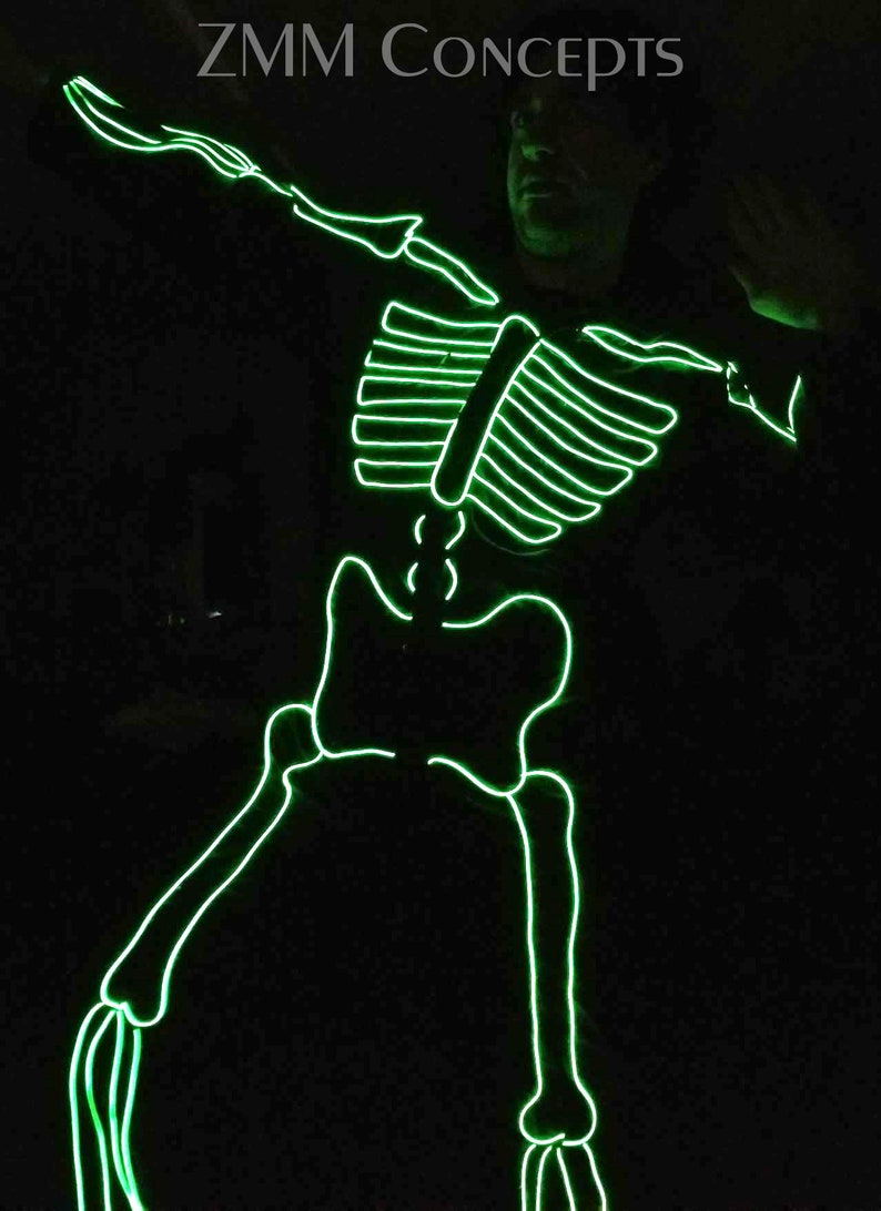 NEON SKELETON SUIT - El Wire, Glow,Burning Man Costume,Jumpsuit,Coverall,Handmade,Festival,Halloween outfit,Rave,Onesie,Dance,dress,scary