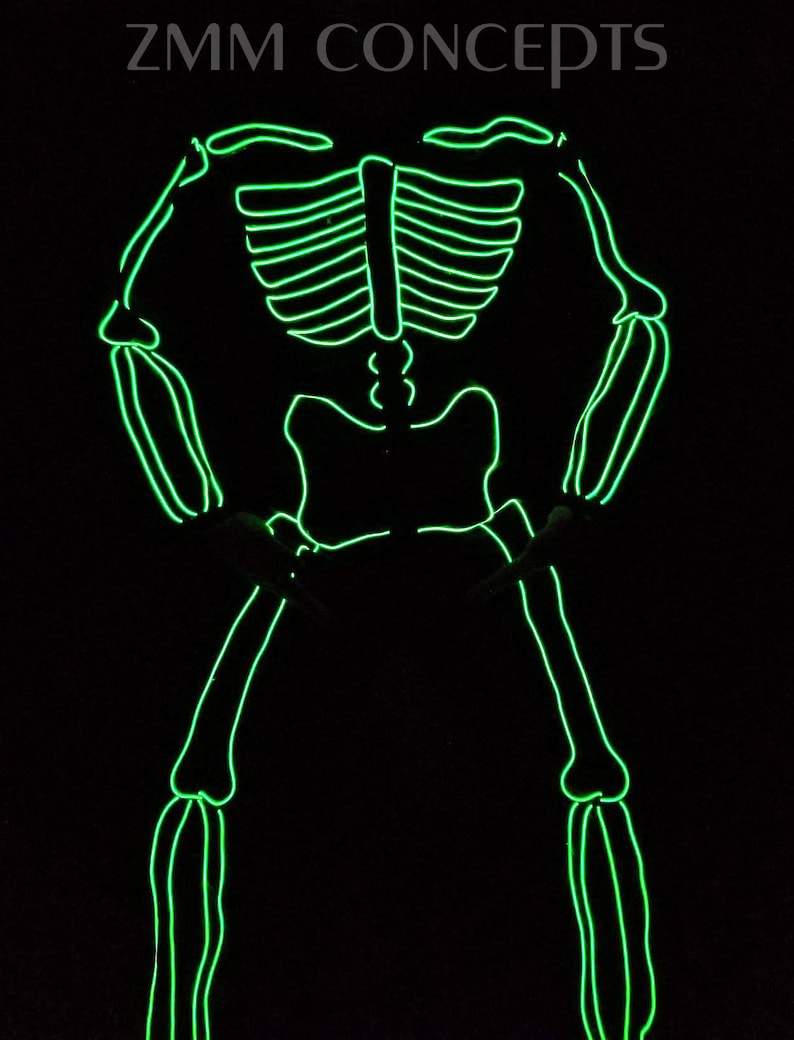 NEON SKELETON SUIT - El Wire, Glow,Burning Man Costume,Jumpsuit,Coverall,Handmade,Festival,Halloween outfit,Rave,Onesie,Dance,dress,scary