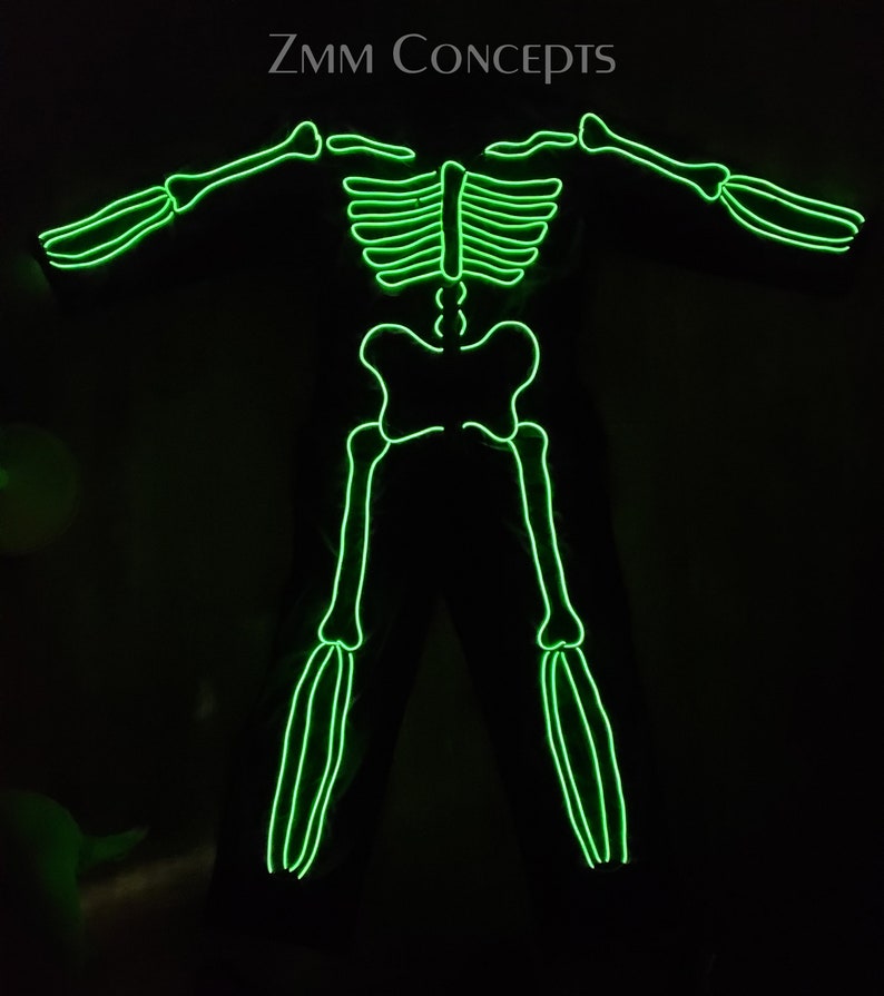 NEON SKELETON SUIT - El Wire, Glow,Burning Man Costume,Jumpsuit,Coverall,Handmade,Festival,Halloween outfit,Rave,Onesie,Dance,dress,scary