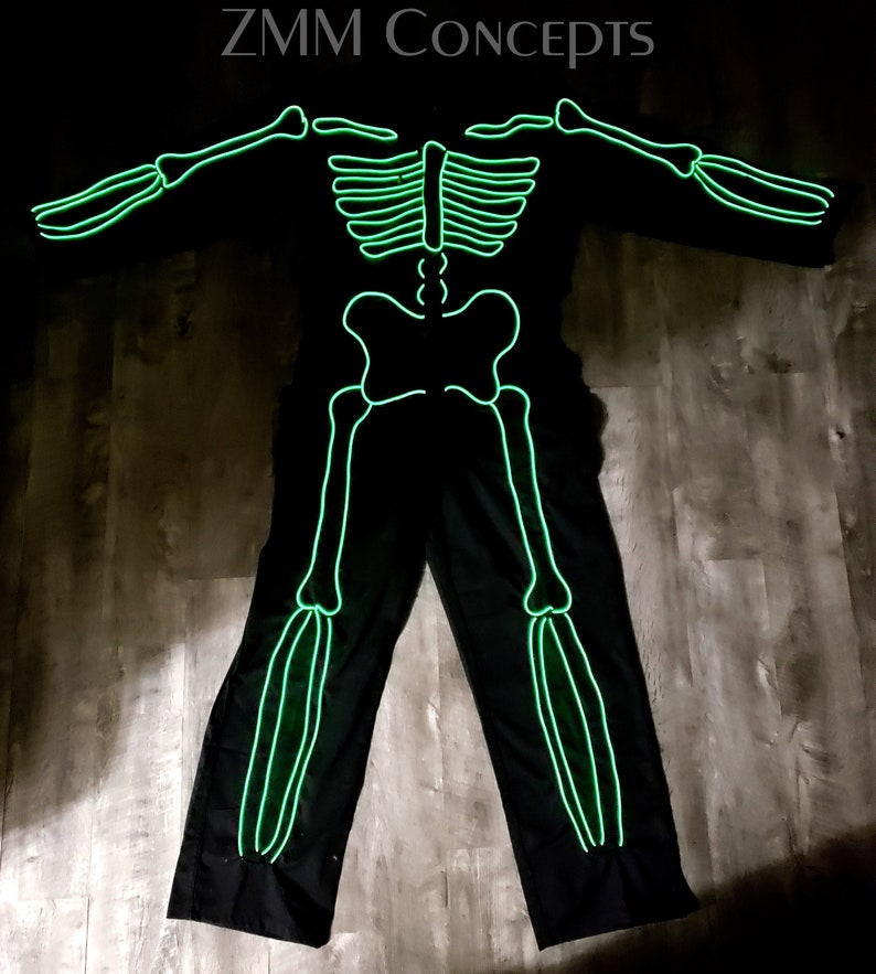 NEON SKELETON SUIT - El Wire, Glow,Burning Man Costume,Jumpsuit,Coverall,Handmade,Festival,Halloween outfit,Rave,Onesie,Dance,dress,scary
