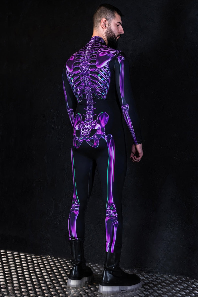 Purple Skeleton Costume for Men, adult Halloween Costumes, skeleton Halloween couple costume, skeleton bodysuit men, cosplay costume for men