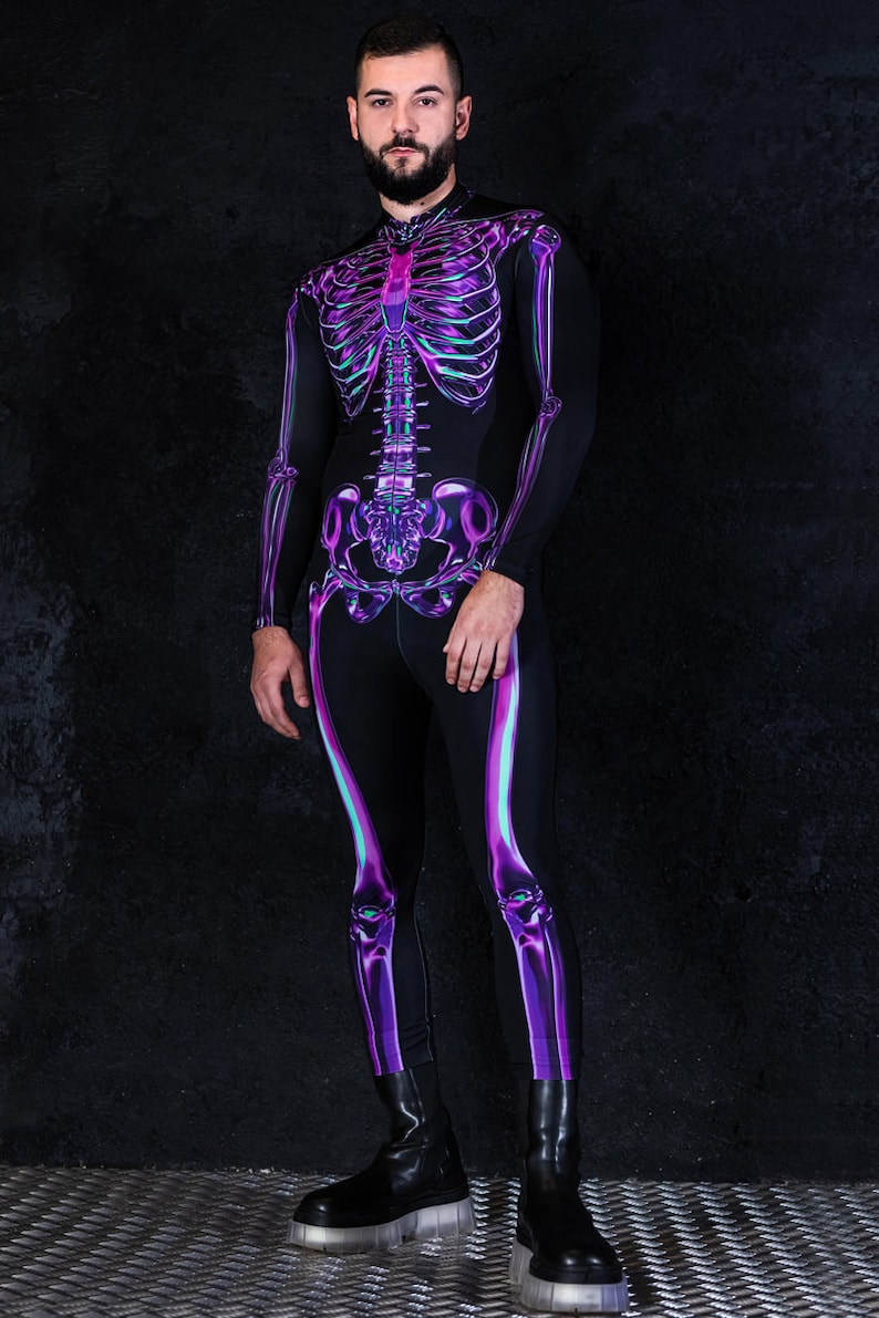 Purple Skeleton Costume for Men, adult Halloween Costumes, skeleton Halloween couple costume, skeleton bodysuit men, cosplay costume for men