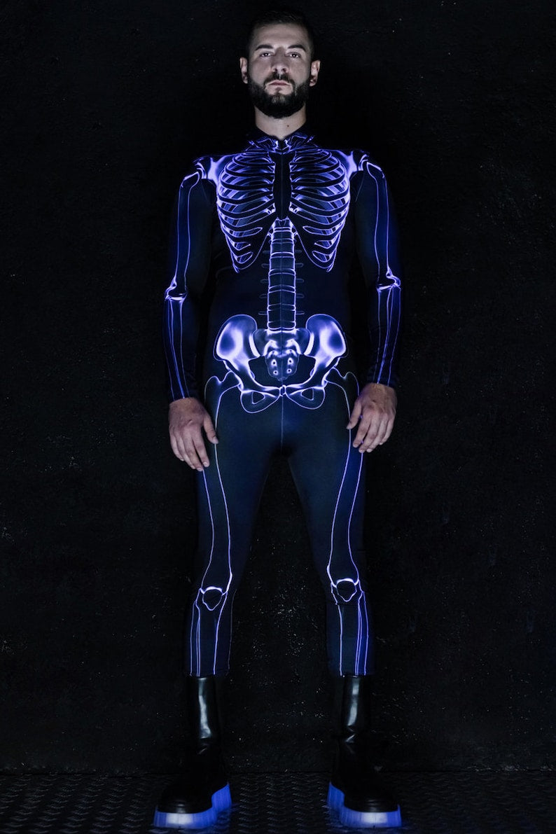 Black Skeleton Costume, Men Halloween Costumes, skeleton couple costume, skeleton bodysuit for men, One Piece Adult Halloween Costume