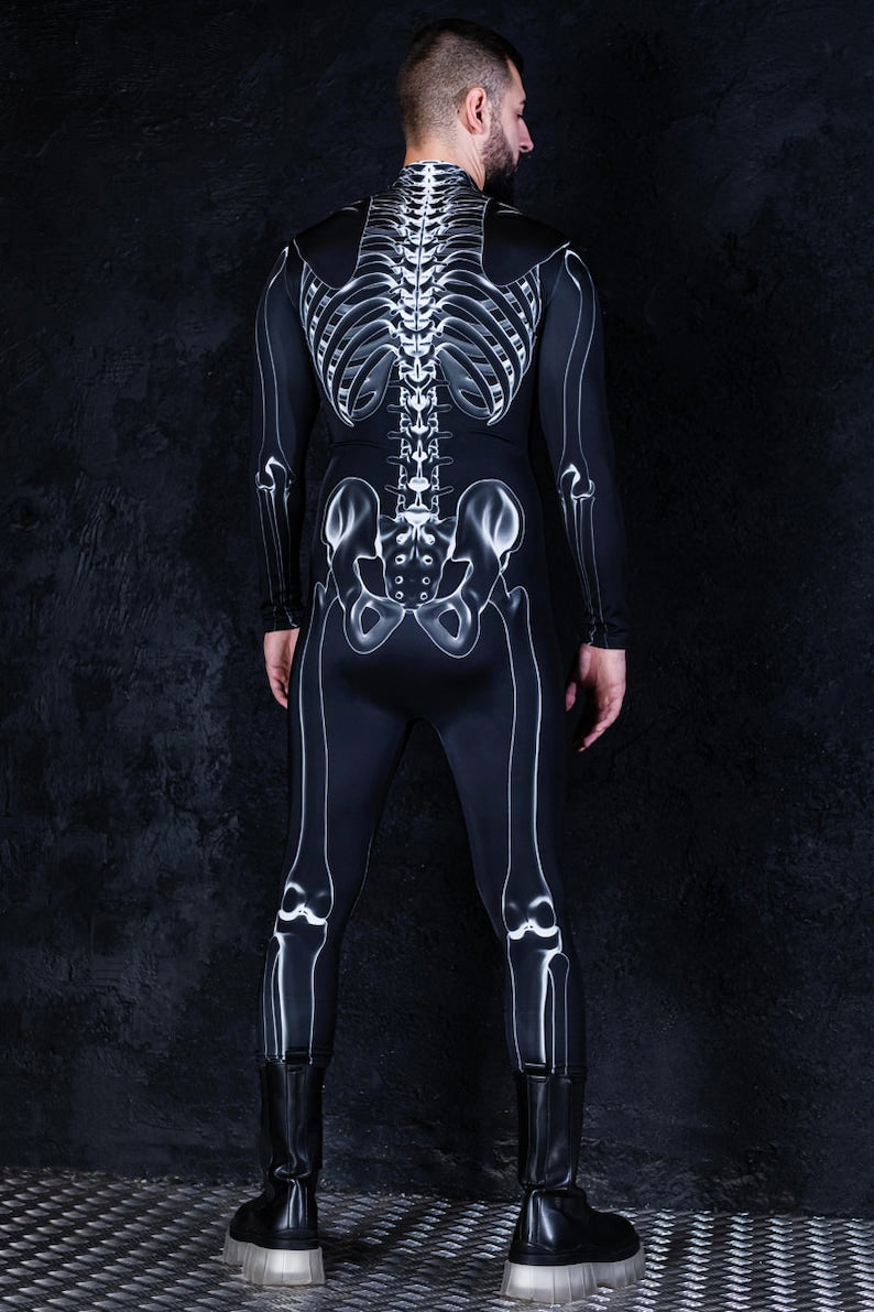 Black Skeleton Costume, Men Halloween Costumes, skeleton couple costume, skeleton bodysuit for men, One Piece Adult Halloween Costume