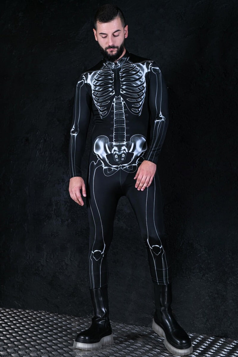 Black Skeleton Costume, Men Halloween Costumes, skeleton couple costume, skeleton bodysuit for men, One Piece Adult Halloween Costume